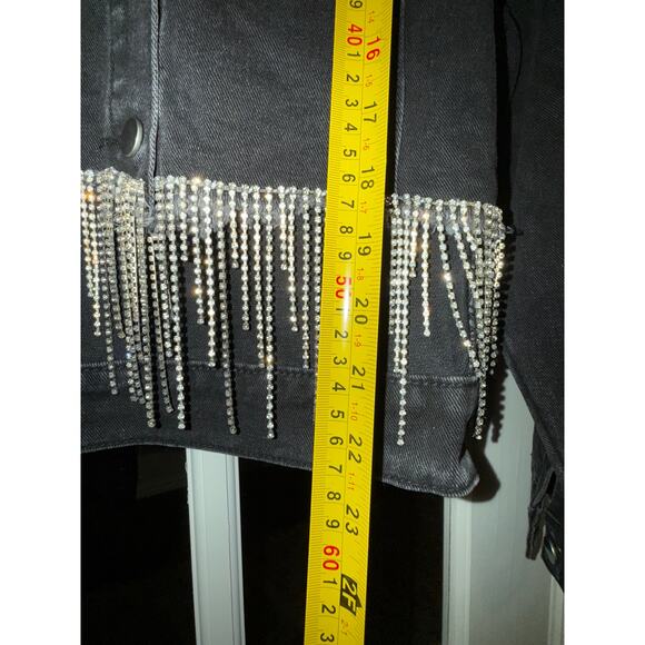 Savanna Jane rhinestone fringe crop front denim jacket black large western NWT - Picture 8 of 12